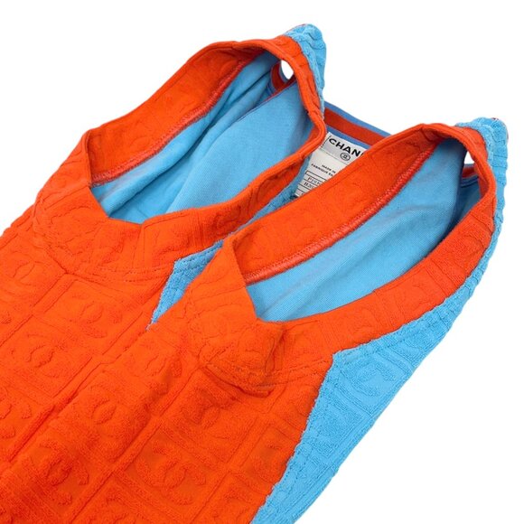 CHANEL Vintage 02S CC Mark Logo Tank Top #38 Terry Orange Blue Nylon [103087] - Picture 7 of 10